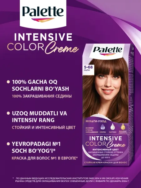 Стойкая крем краска для волос Palette Intensive Color Creme R4 5-68 каштановый