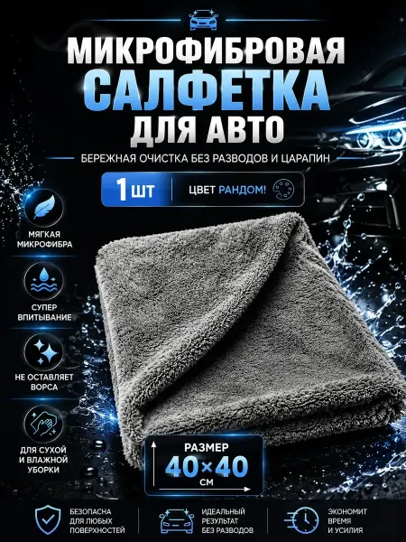 BANUIS18 Микрофибровая салфетка для авто 40×40 см, без разводов