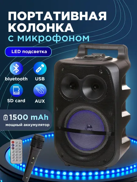 Портативная колонка акустическая система с микрофоном