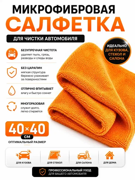 Naku30 Микрофибровая салфетка для автомобиля 40х40 см, для сушки