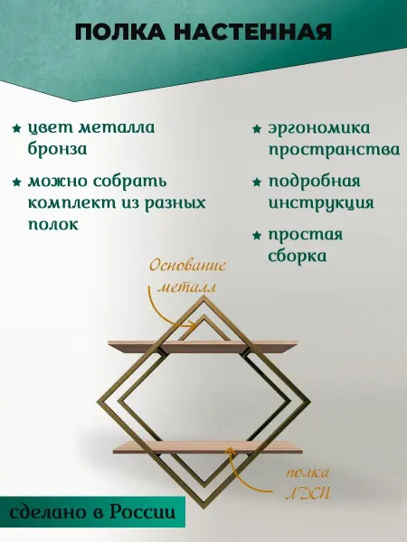 Neo-for life Полка настенная ромб 40х40х20 см лофт