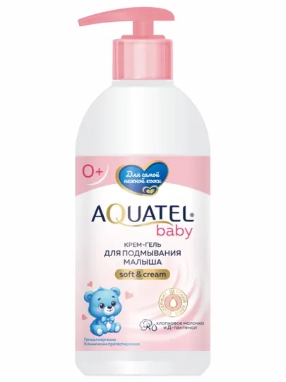 Крем-гель для подмывания "AQUATEL Baby" хлопковое молочко и пантенол, 400 г