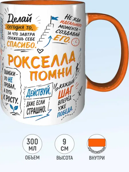 MadePrint Кружка мотивационная Рокселла - оранжевая внутри и ручка