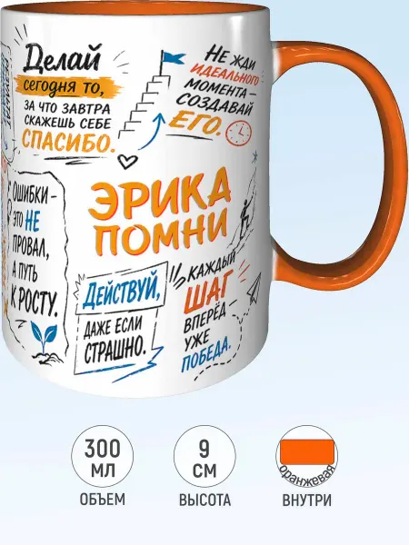MadePrint Кружка мотивационная Эрика - оранжевая внутри и ручка