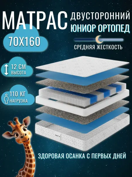 Sleep.Point Матрас 70х160, ортопедический, двусторонний, детский, JUNIOR