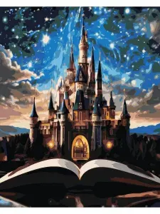 Картина по номерам диснеевский замок и книга Размер 40х50, на холсте на деревянном подрамнике, Акриловые краски