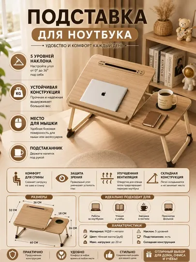 Складной столик-подставка для ноутбука — комфортная работа и отдых в любом месте