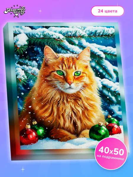 Алмазныи ряд Алмазная мозаика на подрамнике 40х50 см Новогодний котик