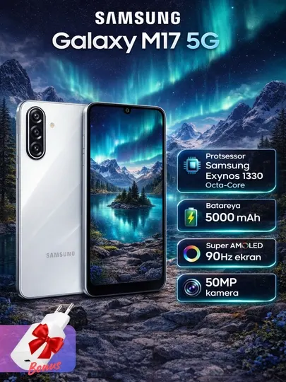 Смартфон Samsung Galaxy M17 5G,бонус адаптер,экран Super AMOLED,камера 50Мп,гарантия 1 год