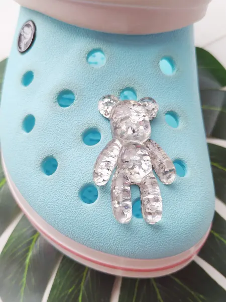 Fun_Jibz Джибитс мишка белый Crocs стеклянный с блестками