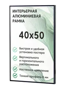 Фоторамка алюминиевая Нельсон БС, 40х50 см, цвет черный / рамка для постера, картин, творчества / для интерьера