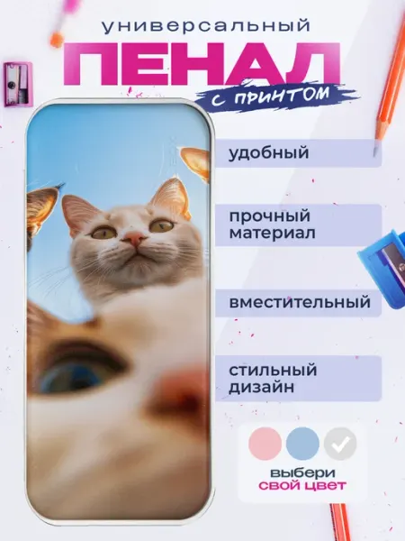 Пенал школьный с принтом котики