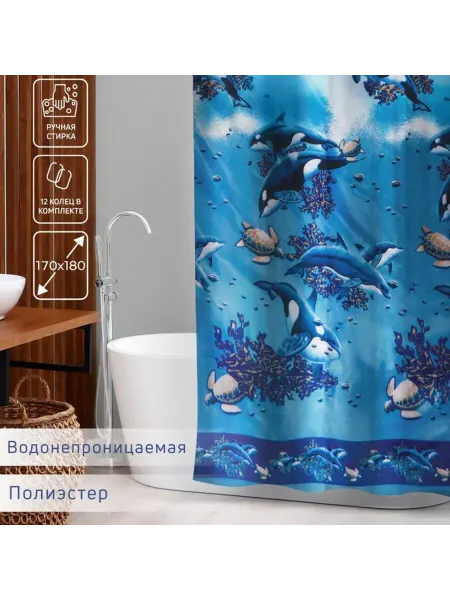 Доляна Штора для ванной морская, 180x170 см, полиэстер