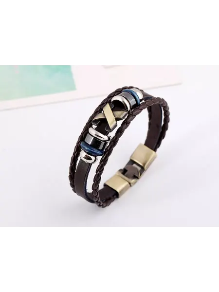 Braided Bracelets Браслет кожаный Х (Коричневый), 20 см