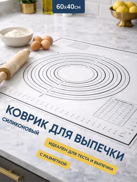 Силиконовый коврик для выпечки и раскатки теста 60х40 см