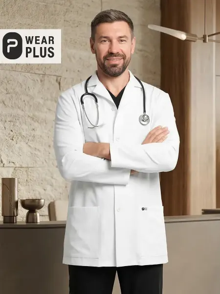 WearPlus Немнущийся медицинский халат белый короткий