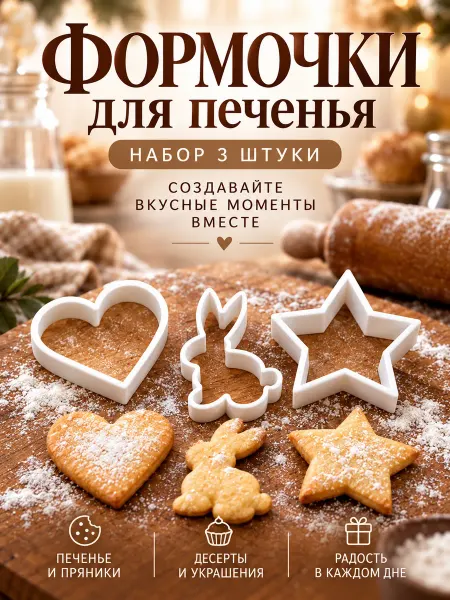 Формочки для печенья сердечко, зайчик, звездочка 3 шт