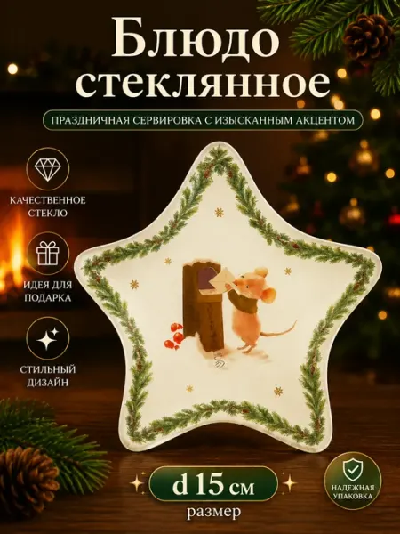 Доляна Блюдо новогоднее сервировочное «Новогодние зверята» стекло