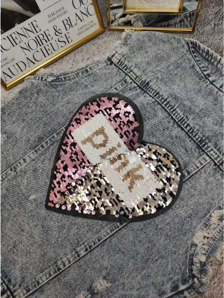 Нашивка пришивная с пайетками "pink" 21*21 см