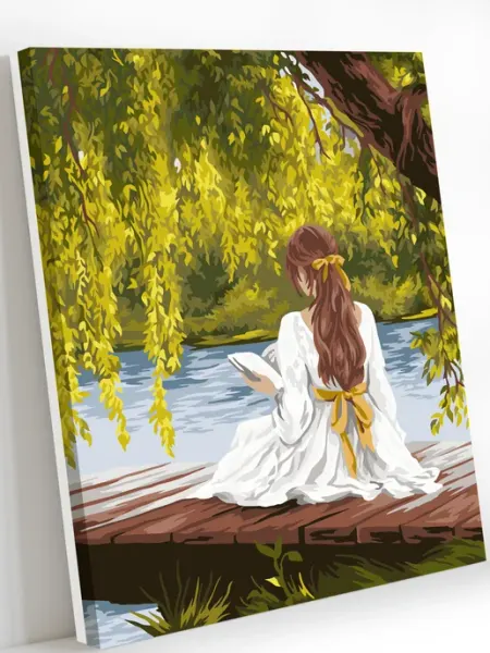 Art on Canvas Чтение под ивой Картина по номерам на холсте 40х50 см
