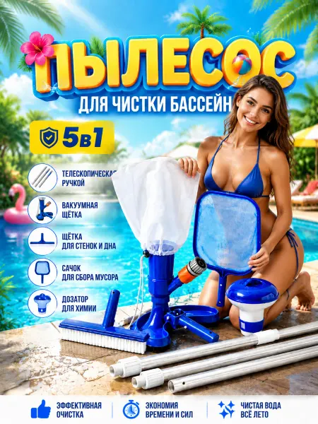 Набор пылесос вакуумная для бассейна с штангой + сачок