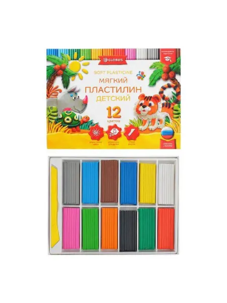 GLOBUS Пластилин "Детский", 12 цветов, 180 г, мягкий, 1 наб