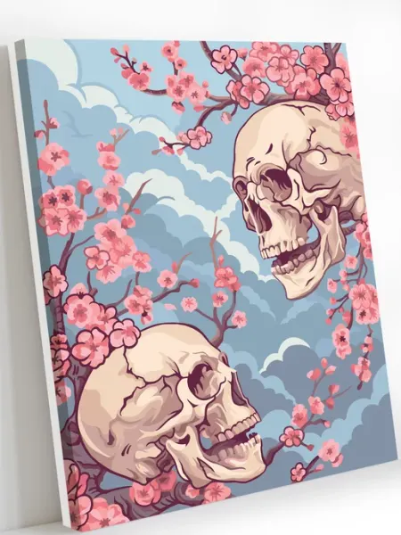 Art on Canvas Черепа в сакуре Картина по номерам на холсте 40х50 см