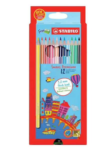 STABILO Карандаши цветные 12 цветов + точилка, утолщенный грифель