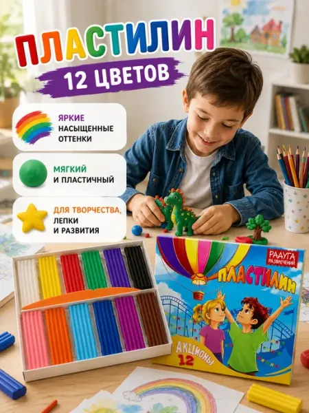 Черная роза Пластилин для школы 12 цветов классический
