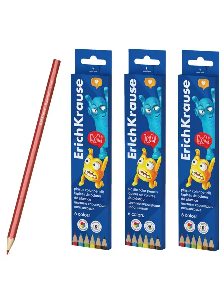 ERICH KRAUSE Набор карандашей (3 уп) Jolly Friends шестигранные,6 цв