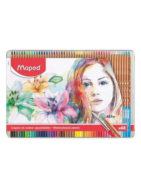 MAPED Карандаши цветные акварельные с кисточкой 48цв металл футляр
