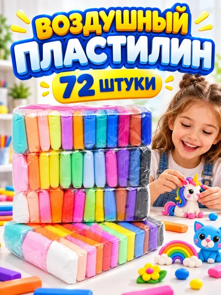 Воздушный пластилин Пластилин воздушный, легкий, 72 шт