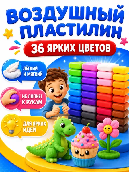 Воздушный пластилин Пластилин легкий воздушный, 36 шт