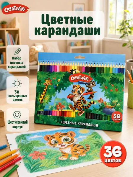 Creativiki Карандаши цветные 36 штук детские