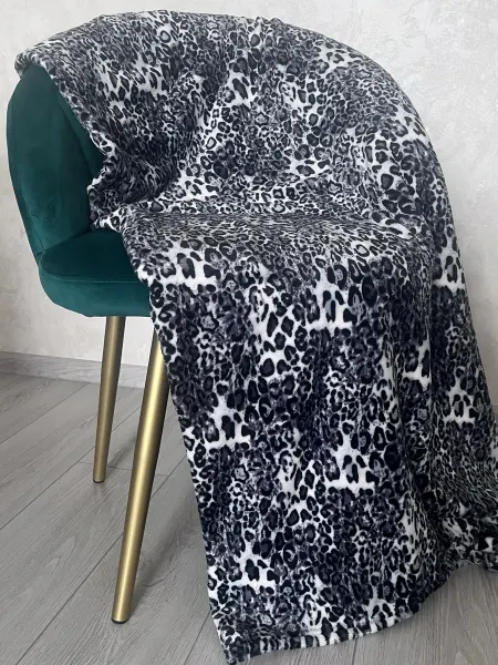 JULIA-KASUS Плед Серый-Леопардовый 1,5 сп-150х200 см.Ткань велсофт