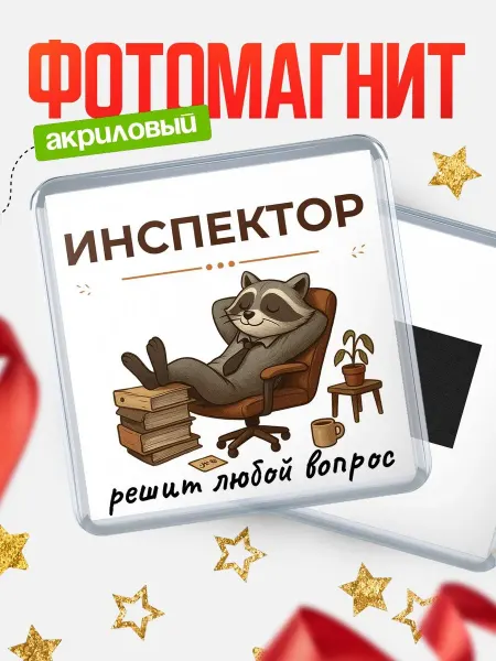 КлассныеШтучки Магнит енот Инспектор специалист прикольный подарок коллеге