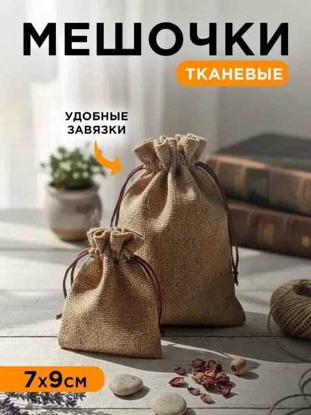 Мешочки тканевые для хранения и подарков 7*9см 5 шт