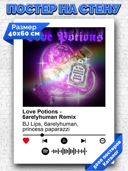 Arthata-spotify постер Спотифай постер Постер 6arelyhuman BJ Lips princess - Love Potions 40х60