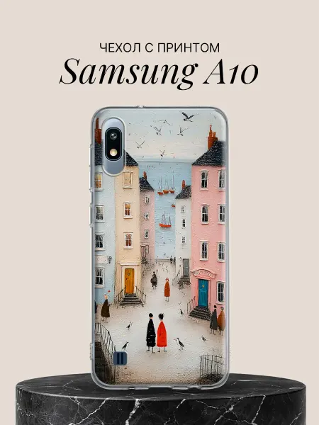 Samsung Чехол на A10 с принтом Прибрежный городок с чайками