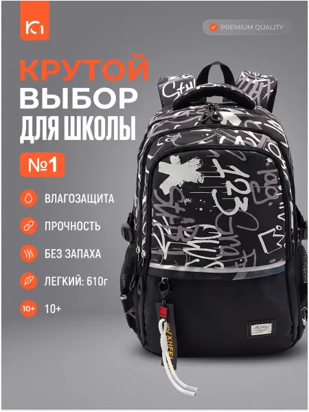 E.Bag Рюкзак черный городской спортивный молодежный
