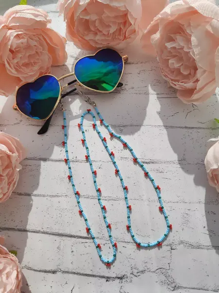 SEIT JEWELRY Цепочка для очков голубая с Вишенками