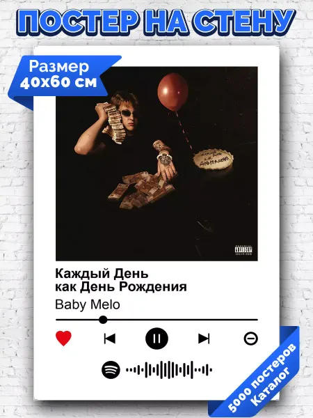 Arthata-spotify постер Спотифай постер Плакат Baby Melo - Каждый День как День Рождения 40х60
