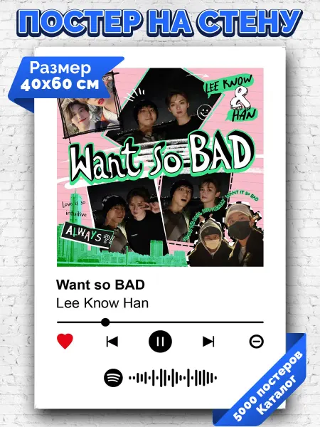Arthata-spotify постер Спотифай постер Плакат на стену Lee Know Han - Want so BAD 40х60