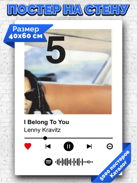 Arthata-spotify постер Спотифай постер Плакат на стену Lenny Kravitz - I Belong To You 40х60