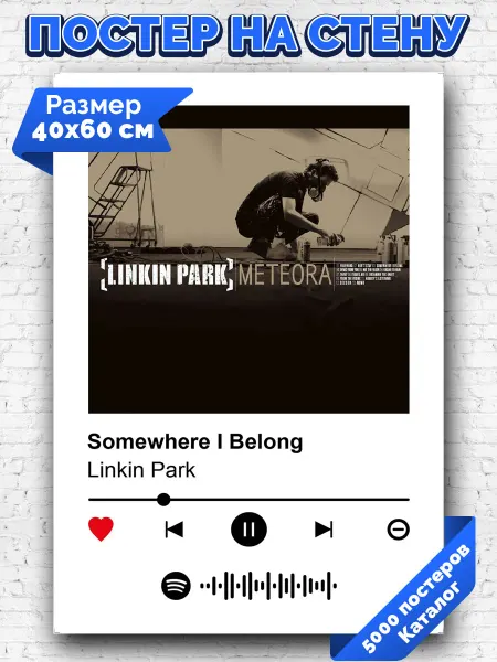 Arthata-spotify постер Спотифай постер Спотифай плакат Linkin Park - Somewhere I Belong 40х60