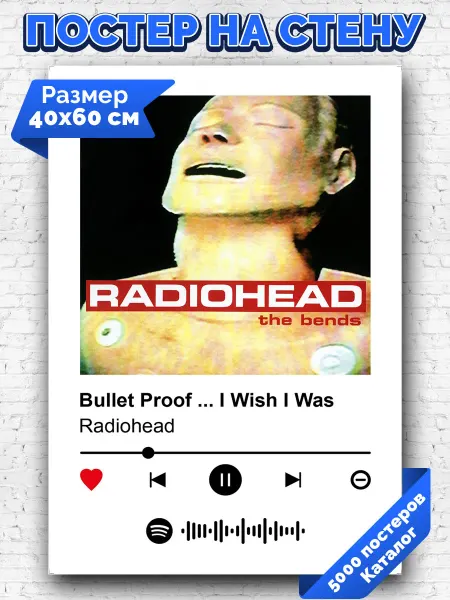Arthata-spotify постер Спотифай постер Спотифай плакат Radiohead - Bullet Proof I Wish I Was 40х60