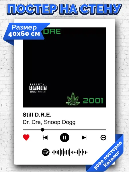 Arthata-spotify постер Спотифай постер Спотифай постер Dr Dre Snoop Dogg - Still D R E 40х60