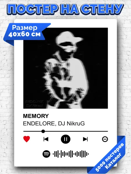 Arthata-spotify постер Спотифай постер Плакат на стену DJ NikruG ENDELORE - MEMORY 40х60