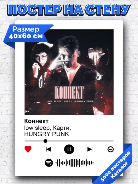 Arthata-spotify постер Спотифай постер Спотифай постер Low Sleep Карти HUNGRY PUNK - Коннект 40х60
