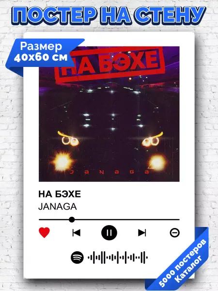 Arthata-spotify постер Спотифай постер Спотифай постер JANAGA - НА БЭХЕ 40х60